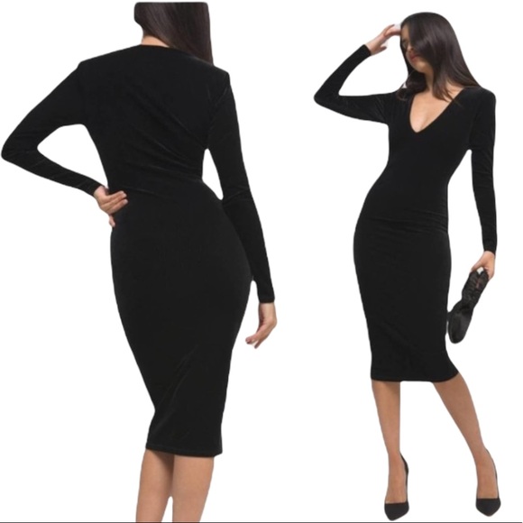 Good American Dresses & Skirts - GOOD AMERICAN Deep V-Neck Long Sleeve Velvet Body-Con Dress XS NWT